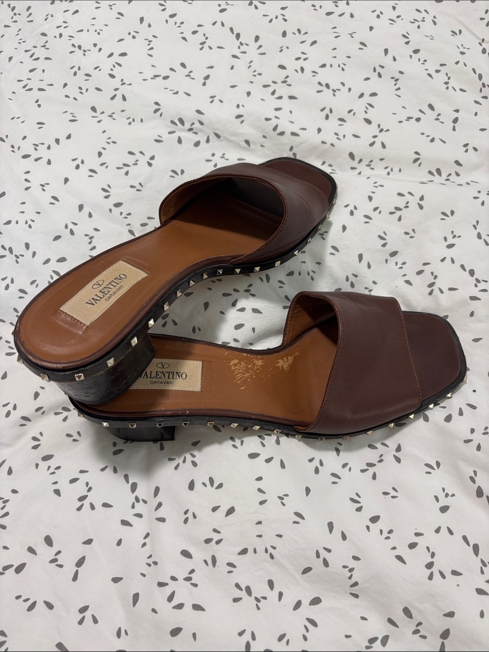 Valentino Brown Leather Studded Slide Mules